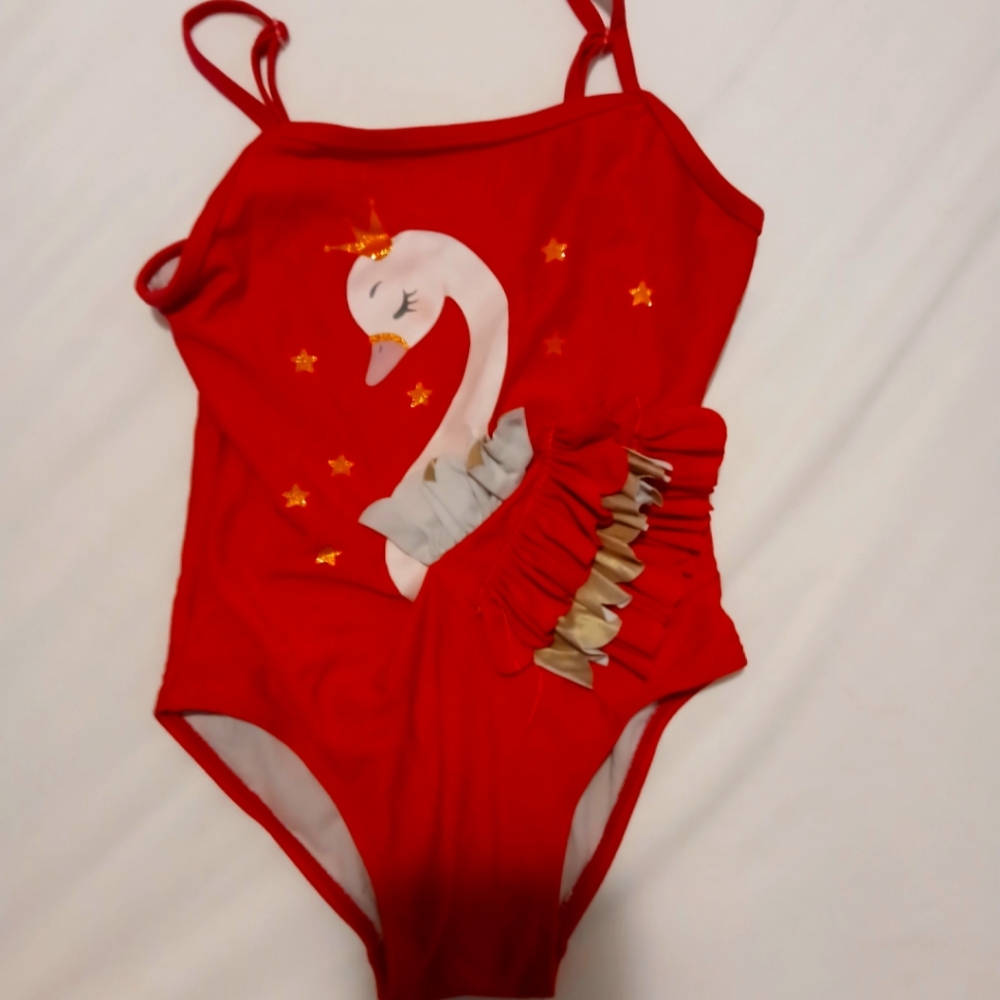Red Swan Print Swimsuit